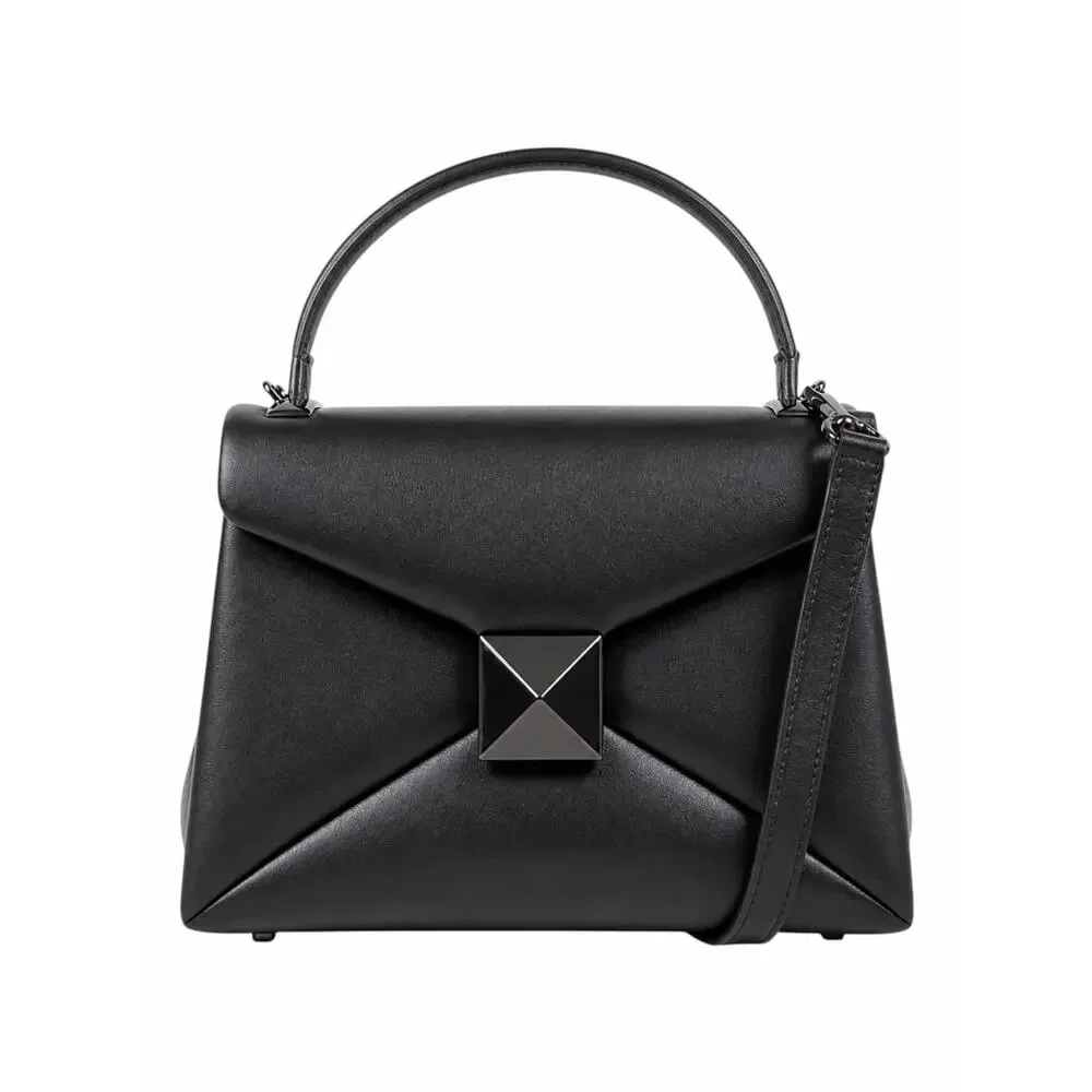Valentino Garavani One Stud Small Top Handle Leather Flap Bag Black